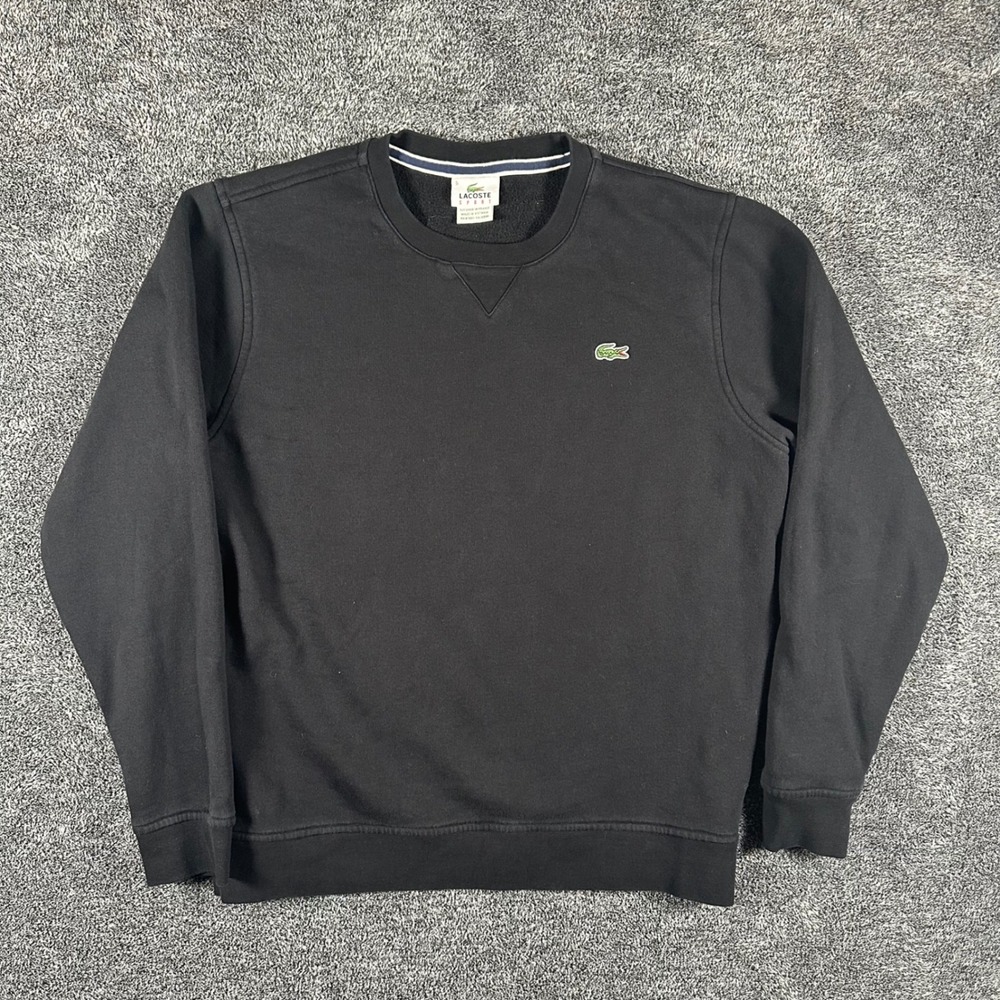 Lacoste Sweatshirt Mens 5 (M) Black Fleece Lined Sport Logo Pullover Crewneck